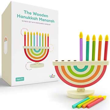 Interactive Hanukkah Wooden Menorah Set with Candles