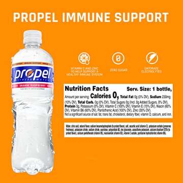 Propel Immune Support with Vitamin C + Zinc, Orange Raspberry, 16.9oz Bottles, Pack of 6