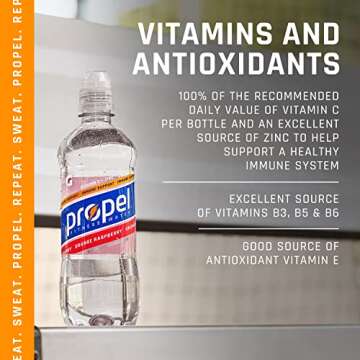 Propel Immune Support with Vitamin C + Zinc, Orange Raspberry, 16.9oz Bottles, Pack of 6