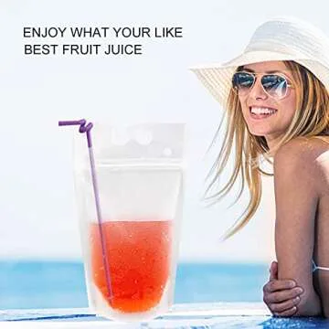 30Pcs Drink Pouches with Individual Package Straws Translucent Frosted Reclosable Zipper Juice Pouches Smoothie Pouches for Cold & Hot Drinks- 10 Ice Cube Bags& Silicone Funnel Included