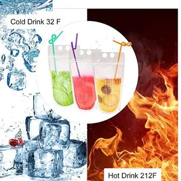 30Pcs Drink Pouches with Individual Package Straws Translucent Frosted Reclosable Zipper Juice Pouches Smoothie Pouches for Cold & Hot Drinks- 10 Ice Cube Bags& Silicone Funnel Included