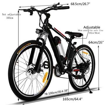 Yiilove Electric Bike for Adult 26'' Mountain Electric Bicycle Ebike 36V Removable Lithium Battery 250W Powerful Motor 21 Speed (Dark Black)