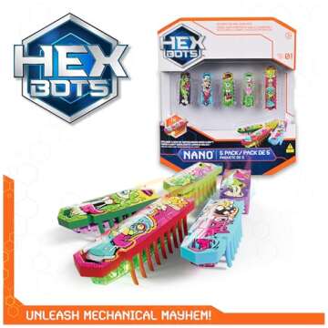 HEX BOTS Nano 5 Pack, 4 Nano Bots with Bonus Flash Nano, Sensory Toys for Kids & Cats with Vibration Technology, Insect Toys & Mini Robot Toy for Kids Ages 3 & Up