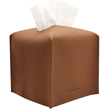 Tissue Box Cover Holder, Square with Bottom Belt by Carrot's Den - PU Leather Decorative Organizer f...