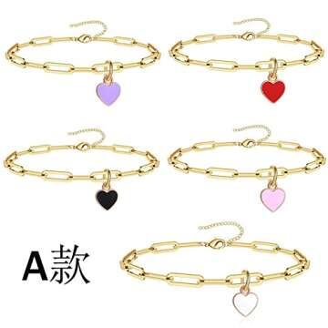 Fuqimanman2020 Sweet Enamel Forever Love Heart Shape Link Bracelet Paperclip Chain Stainless Steel Necklace for Mom Wife Lover Valentine's Day Preppy Jewelry-Pink