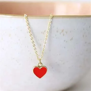 Fuqimanman2020 Sweet Enamel Forever Love Heart Shape Link Bracelet Paperclip Chain Stainless Steel Necklace for Mom Wife Lover Valentine's Day Preppy Jewelry-Pink