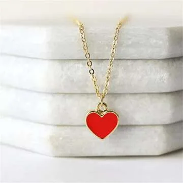 Fuqimanman2020 Sweet Enamel Forever Love Heart Shape Link Bracelet Paperclip Chain Stainless Steel Necklace for Mom Wife Lover Valentine's Day Preppy Jewelry-Pink