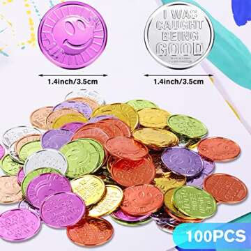 Civaner 100 Pcs Caught Being Good Coins Kids Behavior Tokens Classroom Behavior Incentives Coin Smile Face Reward Tokens for Kids(Smile Face)
