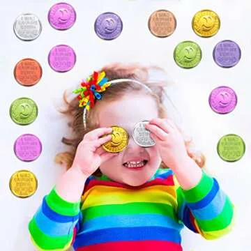 Civaner 100 Pcs Caught Being Good Coins Kids Behavior Tokens Classroom Behavior Incentives Coin Smile Face Reward Tokens for Kids(Smile Face)
