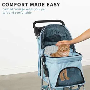 VIVO Four Wheel Pet Stroller, for Cat, Dog and More, Foldable Carrier Strolling Cart, Multiple Colors (Blue)