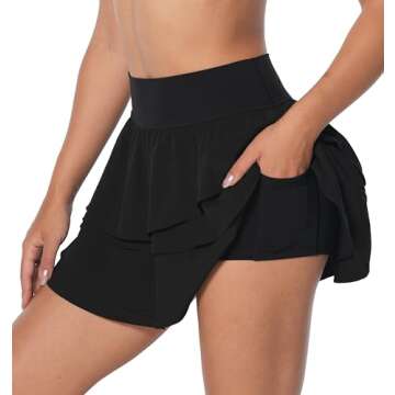 Sunzel Pleated Tennis Skirt for Women High Waisted Tummy Control Skort with Pockets for Athletic Workout Running Golf, Black, Large