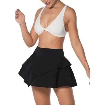 Sunzel Pleated Tennis Skirt for Women High Waisted Tummy Control Skort with Pockets for Athletic Workout Running Golf, Black, Large