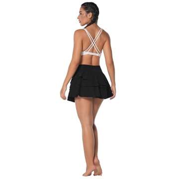 Sunzel Pleated Tennis Skirt for Women High Waisted Tummy Control Skort with Pockets for Athletic Workout Running Golf, Black, Large