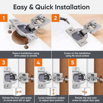 DecoBasics 40 Pack 1/2 inch Overlay Soft Close Cabinet Hinges for Kitchen Cabinets Door -Concealed Self Closing Face Frame Cabinet Hinges Brushed Nickel -Built-in Soft Close Hinges Damper-3 Way Adjust