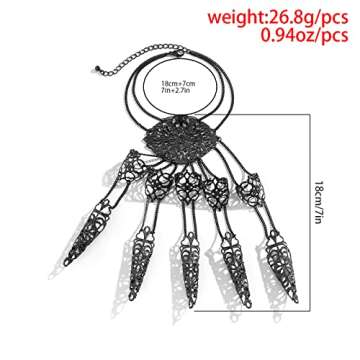 Lirgoriy Bracelet with Finger Nails Black Finger Nail Tip Claw Rings Hollow Pattern,Ancient Queen Finger Claws for Women Halloween Cosplay Indian Belly Dance Decoration Accessory (Black)