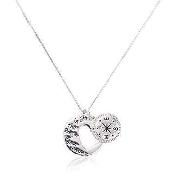 Amazon Essentials Sterling Silver "Go in the Direction Of Your Dreams" with Compass Pendant Necklace, 18" (previously Amazon Collection)