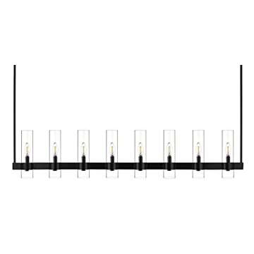 Linea di Liara Teramo Black Kitchen Island Lighting - Modern Farmhouse Rectangle Dining Room Light Fixtures - 54 inch 8 Light Linear Chandelier