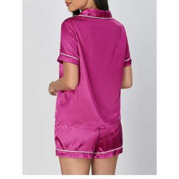 Stylish Verdusa Women's 2pc Satin Pajamas Set in Hot Pink XL for Comfortable Lounging