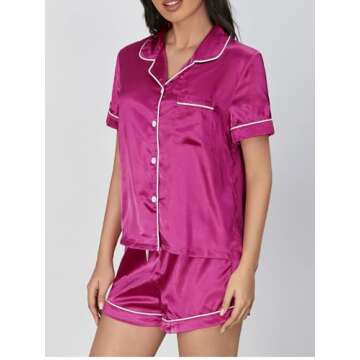Satin Palm Print Pajamas Set for Women - Hot Pink XL