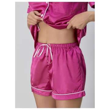 Satin Palm Print Pajamas Set for Women - Hot Pink XL