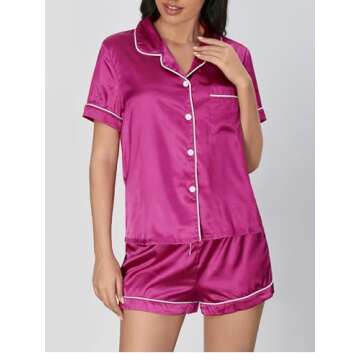 Satin Palm Print Pajamas Set for Women - Hot Pink XL