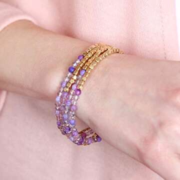 RIAH FASHION Delicate Boho Beaded Multi Layer Versatile Bracelets - Stackable Stretch Bangles Sparkl...