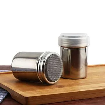 2 PCS Chocolate Shaker Coffee Powder Cocoa Flour Icing Sugar Sifter Stainless Steel Mesh Shaker Powder Cans with Lid for For Baking Cooking Home Restaurant