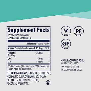 Vimergy EPA/DHA – Promotes Brain & Eye Health* – Supports Joints & Cardiovascular Health* – Kosher, Vegan & Gluten-Free – 90 Capsules