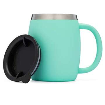 Stainless Steel Coffee Mugs with Lids - 14 Oz Double Walled Insulated Coffee Beer Mugs - Set of 2 - Mint - Best Value - BPA Free Healthy Choice - Shatterproof and Spill Resistant - By Avito