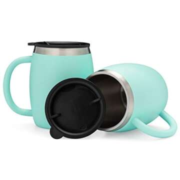 Stainless Steel Coffee Mugs with Lids - 14 Oz Double Walled Insulated Coffee Beer Mugs - Set of 2 - Mint - Best Value - BPA Free Healthy Choice - Shatterproof and Spill Resistant - By Avito