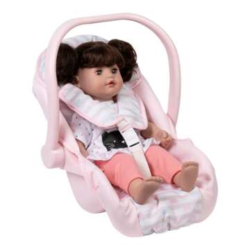 Adora Baby Doll Car Seat Carrier with Removable Seat Cover - Machine Washable, Fits Most Dolls & Plush Animals Up To 20”, Birthday Gift for Ages 2+ - Pastel Pink Hearts