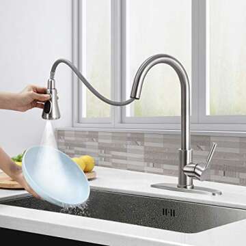 SOKA Kitchen Faucet Pull Down Stainless Steel Single Handle Aquablade Sweep, Stream & Spray Three Working Modes Fit for 1 & 3 Hole, Brushed Nickel (SK5002NY)