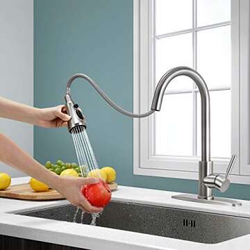 SOKA Kitchen Faucet Pull Down Stainless Steel Single Handle Aquablade Sweep, Stream & Spray Three Working Modes Fit for 1 & 3 Hole, Brushed Nickel (SK5002NY)