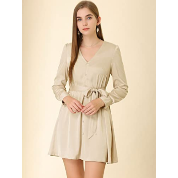 Allegra K Satin A-Line Shirt Dress for Office Wear