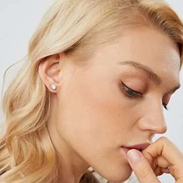 18K White Gold Plated Stud Earrings 4 Prong Round Cut Brilliant 3-7mm Cubic Zirconia Earring Studs (5 Pairs)