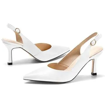 Women's Kitten Heels Pumps Pointed Closed Toe Wedding Party Dress Slingback Pump Shoes White