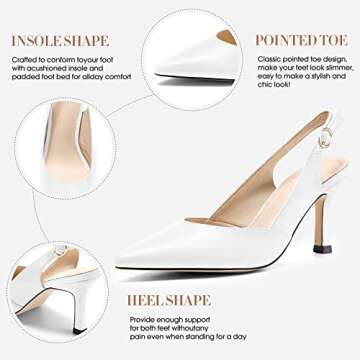 Women's Kitten Heels Pumps Pointed Closed Toe Wedding Party Dress Slingback Pump Shoes White