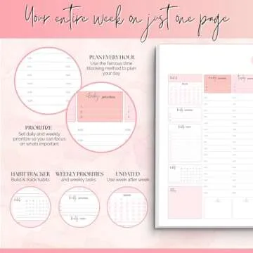 Weekly Hourly Planner Notepad, Daily Planner Desk Pad, Weekly Schedule, To Do List Note Pad, ADHD Planner | 50 Undated Tear Away Sheets | A4 (Pink)