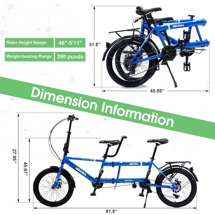 ZUKKA 20 Inch Tandem Folding Bicycle for Adults
