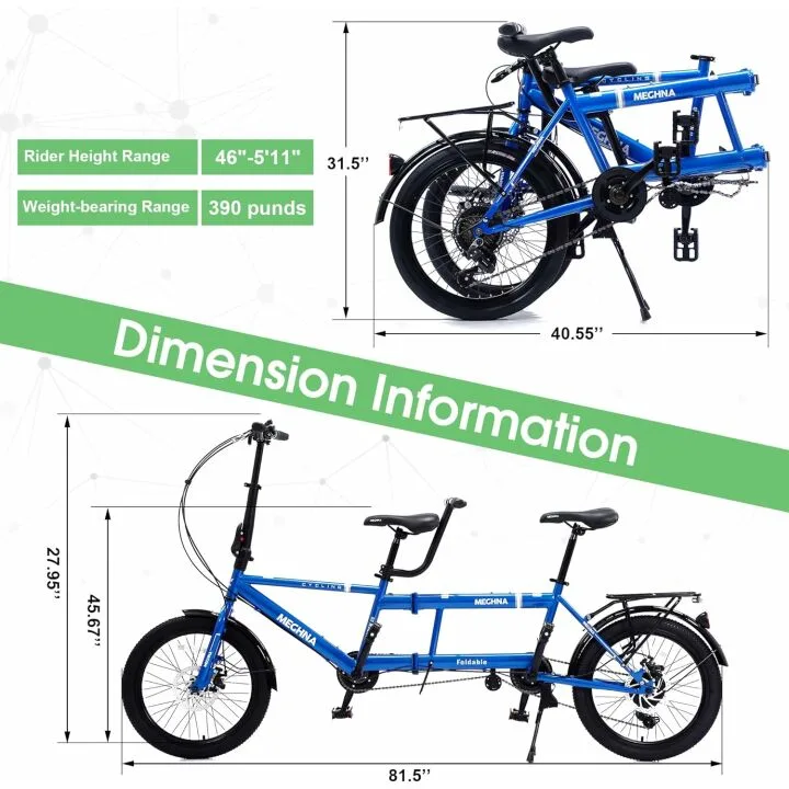 ZUKKA 20 Inch Tandem Folding Bicycle for Adults