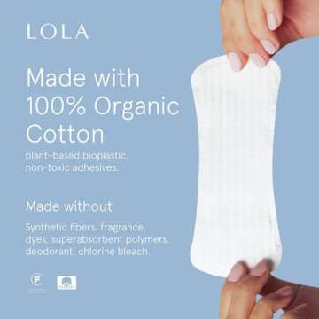 LOLA Ultra Thin Cotton Panty Liners - 56 Count, Organic Feminine Care Pads for Women
