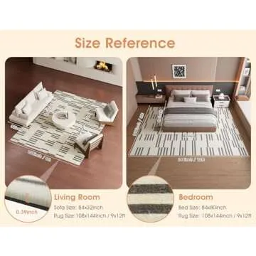 TTelephant Modern Machine Washable Area Rug 9x12, Spill-Proof Surface, Non-Slip Backing, Cozy Soft Faux Wool, Printed Living Room Rugs, Bedroom Rugs, Dining Room Rugs - Miro