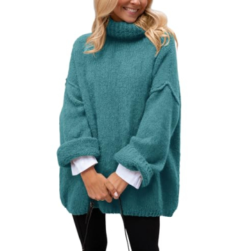 PRETTYGARDEN Women's Knit Oversized Sweater Fall Fashion 2024 Casual Long Sleeve Turtleneck Loose Ch...
