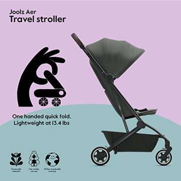 Joolz AER Premium Stroller for Babies from 6 Months up to 50 lbs, Compact & Comfortable, Lightweight, One-Handed Quick Fold, XXL Sun Hood, Raincover & Travelbag Included - Mighty Green