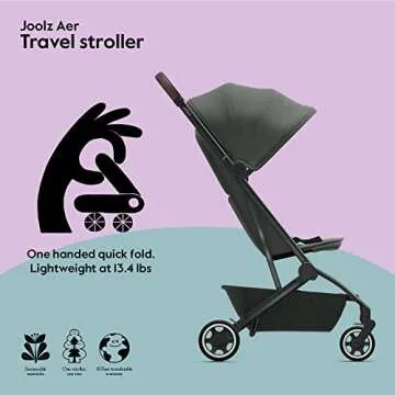 Joolz AER Premium Stroller for Babies from 6 Months up to 50 lbs, Compact & Comfortable, Lightweight, One-Handed Quick Fold, XXL Sun Hood, Raincover & Travelbag Included - Mighty Green