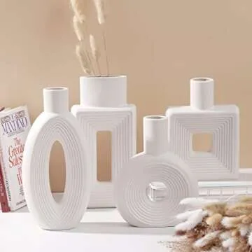 White Hollow Ceramic Flower Vase Set for Modern Decor