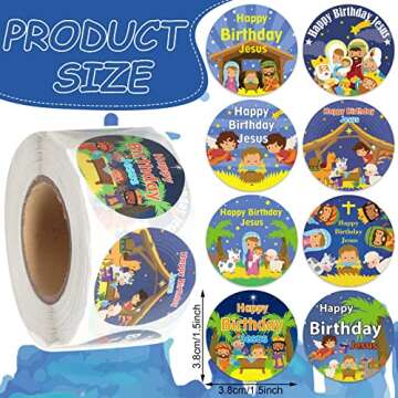500 Pcs Happy Birthday Jesus Stickers for Kids Religious Birthday Jesus Stickers Roll for Christmas ...