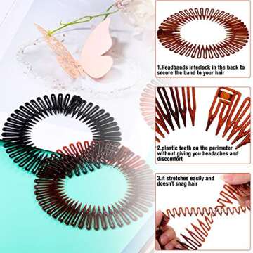 Shappy 9 Pieces Full Circular Stretch Comb Flexible Plastic Circle Comb Stretch Hair Headband Hairband Holder for Women Girls, 3 Colors(Black, Coffee, Tortoise Shell)
