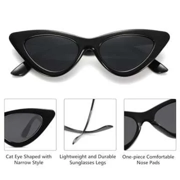 LIKSMU Cat Eye Sunglasses for Women Vintage Retro Narrow Cateye Frame Trendy Sun Glasses Black
