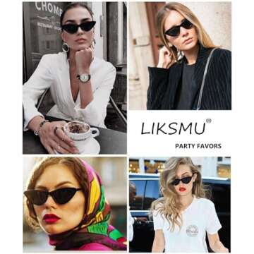 LIKSMU Cat Eye Sunglasses for Women Vintage Retro Narrow Cateye Frame Trendy Sun Glasses Black